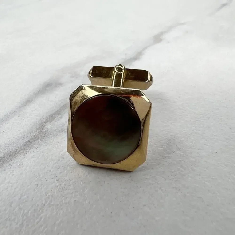 Swank Vintage Gold Tone Abalone Shell Inlay Single Cufflink